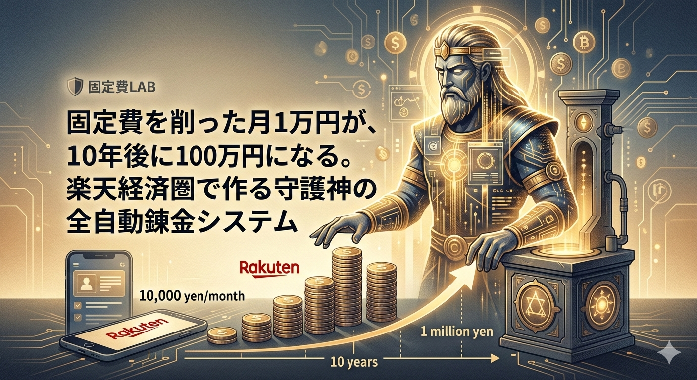 月1万円の積立が数百万に化けるグラフ, 大手銀行とネット証券の手数料格差, 楽天経済圏の全自動連携フロー図